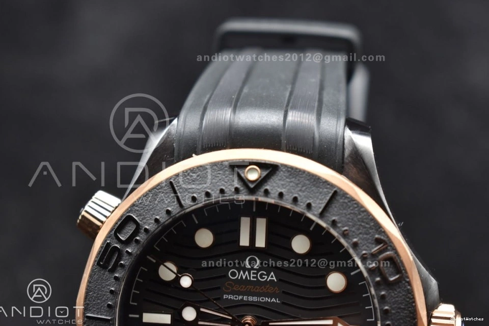 300m Bezel Black 43.5mm Neat Edition Ceramic 1:1 VSF Black A RG Seamaster on Dial Best Rubber Black 1070 Strap 0118